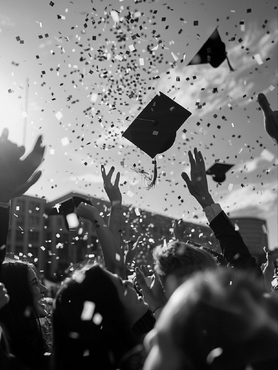 Graduation celebration with caps and confetti